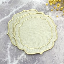 Krem Bej Renkli Bej Çift Sargı Nakışlı 2'li Kokteyl Peçetesi