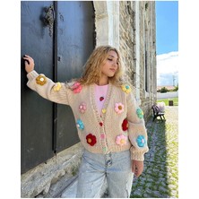 ThreadArtByNur El Örgüsü Çiçekli Kadın Hırka
