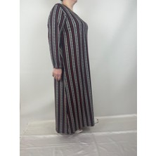 Kadın Siyah Kırmızı Bej Desenli V Yaka  Uzun Kollu Kol Bilekleri Lastikli Süet Mevsimlik Anne Elbise