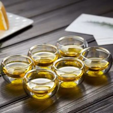 6 Adet Çift Cidarlı Sade Kase Seti | Lokumluk Drajelik Çerezlik Reçellik Sosluk Cam Kase Kahve Yanı Sunumluk