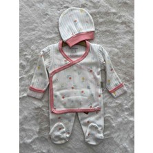  Turuncu Çiçek Desenli Kendinden Eldivenli  3 Lü Patikli Takım