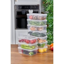 Karacabey Ticaret 10'lu Buzdolabı Organizer Kendinden Kapaklı Mikrodalga Difrize Uygun 1300 ml Dikdörtgen Saklama Kabı