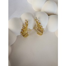 Beşli Ok Görünümlü Çelik Küpe-Gold Renk
