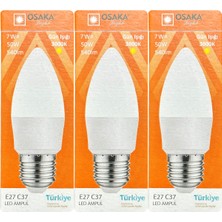 Osaka (3 Adet) Osaka 7W (50W) 3000K (Sarı) E27 Duylu (Kalın Duy) Mum LED Ampul