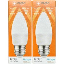 Osaka (2 Adet) Osaka 7W (50W) 6500K (Beyaz Işık) E27 Duylu (Kalın Duy) Mum LED Ampul