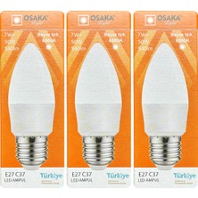 Osaka (3 Adet) Osaka 7W (50W) 6500K (Beyaz Işık) E27 Duylu (Kalın Duy) Mum LED Ampul