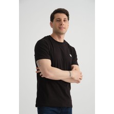 SHOOTER Esnek Pamuklu Standart Kalıp Minimal Logolu Siyah Erkek T-Shirt