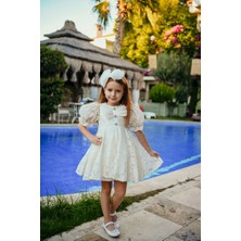 Fiyonklu ve Kabarık Kollu Prenses Model Dantel Işlemeli Çocuk Abiye ELBISE_M2450