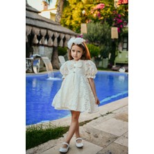 Fiyonklu ve Kabarık Kollu Prenses Model Dantel Işlemeli Çocuk Abiye ELBISE_M2450