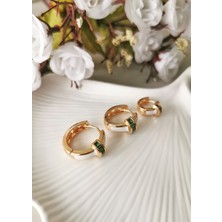 Halley Concept Vip Yeşil Zirkon Taşlı Beyaz Mineli 3' Lü Halka Küpe Seti