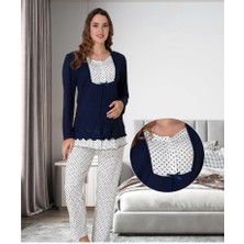 Effortt Dvina  Lohusa Pijama Takımı Ekru-Lacivert - 9052