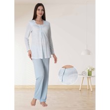 Effortt Dvina  Lohusa Pijama Takımı Mavi - 9072