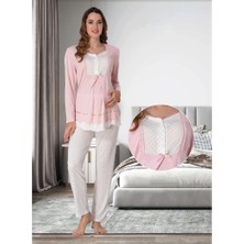 Effortt Dvina  Lohusa Pijama Takımı Ekru-Pembe - 9052