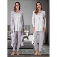 Effortt Dvina Lohusa Sabahlıklı Pijama Takımı Gri - 9074