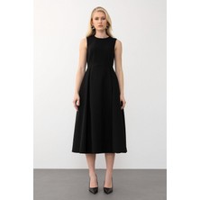 Pili Kaşe Detaylı Midi Elbise Siyah 9284-E