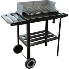 Padilon Pratik Kömürlü Mangal Rüzgar Korumalı Barbekü-Yan ve Orta Raflı Tekerlekli Mangal