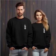 Sweatshirt Kaktüs Baskılı Sevgili Combin Pamuklu Kalın ve Yumuşak Ürün Içi Şardonlu 2 'li Set Takım