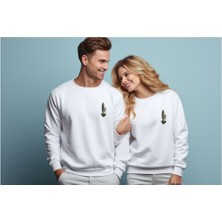 Sweatshirt Kaktüs Baskılı Sevgili Combin Pamuklu Kalın ve Yumuşak Ürün Içi Şardonlu 2 'li Set Takım