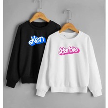 Baskılı Unisex Kışlık Sweatshirt 2'li Combin Siyah ve Beyaz