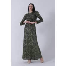 Feminist Zümrüt Bilek Ucu Tüylü Pul Payetli Tesettür Abiye 6502496.123