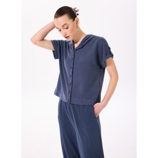 Fabrika Kapüşon Yaka Düz Lacivert Kadın Sweatshırt F5SL-SWT0092