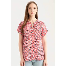 DeFacto Regular Fit Apaş Yaka Desenli Kısa Kollu Gömlek I6173AZ25SM