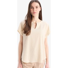 DeFacto Regular Fit Apaş Yaka Basic Düz Kısa Kollu Bluz E6586AX25SP