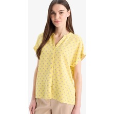 DeFacto Regular Fit Apaş Yaka Desenli Kısa Kollu Sarı Gömlek I6173AZ25SM