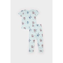 DeFacto Kız Bebek Disney Lilo & Stitch Pijama Takımı Penye Kısa Kollu Üst Esnek Belli Uzun Alt E4611A525SM