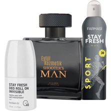 Farmasi Invisible Anti-Perspirant Erkek Deo Roll On 50 ml & Stay Fresh Deodorant & Shooter's Man Black Erkek Parfümü Edp 75 ml