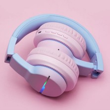 iClever LED Işıklı Güvenli Ses Sınırlı 85 Saat Oynatma Süreli Bluetooth Çocuk Kulaklığı Granit Pembe