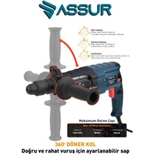 Assur 850W Metal Şanzıman Darbeli Matkap Kırıcı Delici Hilti 2-28mm