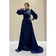 Taşlı Kuyruk Detay Abiye Elbise 7044 Lacivert