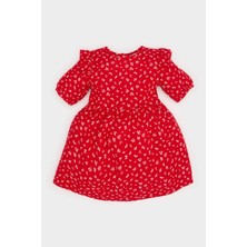 DeFacto Desenli Kısa Kollu Flamlı Poplin Elbise Kız Bebek E5809A525SP