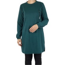 Kadın Kolları Lastikli Ön Broşlu Mevsimlik Iki Iplik Penye Tunik