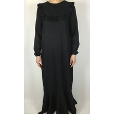 Ece Giyim Yakası Fırfırlı Kolağzı Lastikli Uzun Elbise