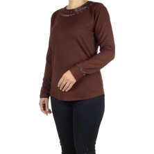 Ece Giyim Kadın Yakası ve Kolları Taşlı Spor Bluz