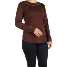 Ece Giyim Kadın Yakası ve Kolları Taşlı Spor Bluz