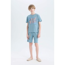 DeFacto %100 Pamuklu Regular Fit Baskılı Beli Lastikli Pijama Takımı Erkek Çocuk E0157A825SM