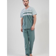 Vienetta Erkek Büyük Beden V Yaka Kısa Kol Pijama Takım