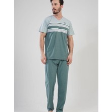 Vienetta Erkek Büyük Beden V Yaka Kısa Kol Pijama Takım