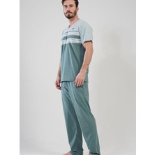 Vienetta Erkek Büyük Beden V Yaka Kısa Kol Pijama Takım