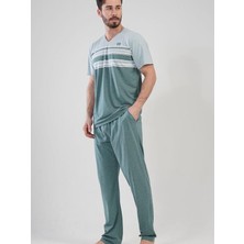 Vienetta Erkek Büyük Beden V Yaka Kısa Kol Pijama Takım
