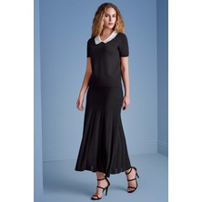 Guitar V Yaka Siyah Triko Bluz