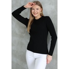 Vegenze Kadın Siyah Fitilli Bisiklet Yaka Kazak