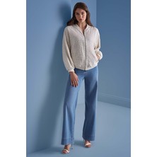 Guitar Ribana Yaka Çift Taraflı Ekru Pullu Ceket