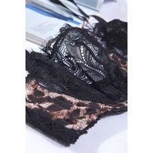 Kadın  Leopar Desenli Dantelli Bralet Takım