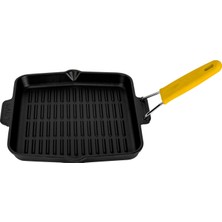 Lava Döküm Kare Sığ Izgara Tavası Silikon Tel Saplı Ölçü 24x24cm.