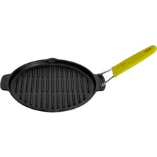 Lava Döküm Yuvarlak Sığ Izgara Tavası Silikon Tel Saplı Çap(Ø)23cm.