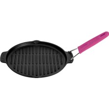 Lava Döküm Yuvarlak Sığ Izgara Tavası Silikon Tel Saplı Çap(Ø)23cm.